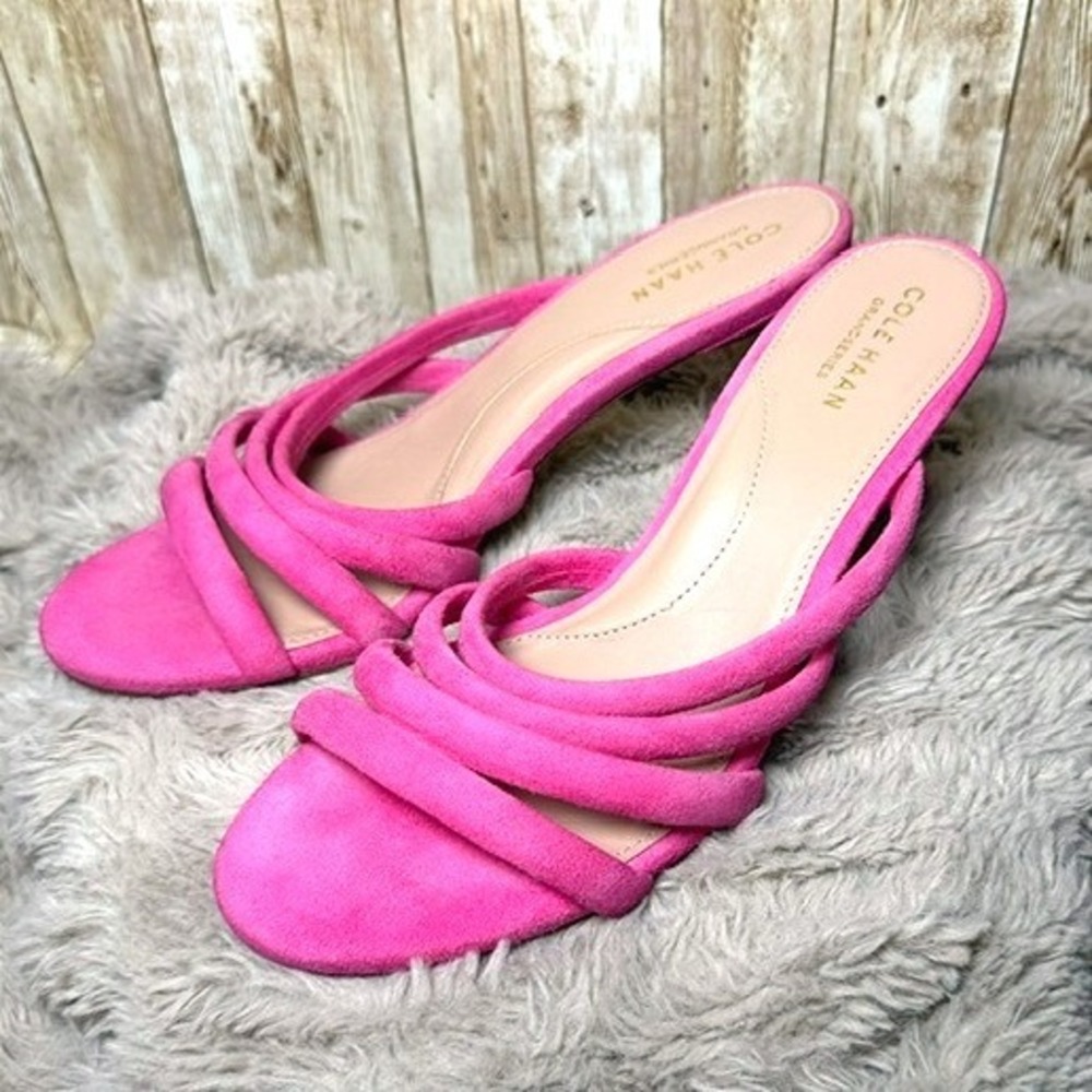 Cole Haan Adella Grand 360 Multi Strap Suede Mules/Sandals 7.5 Orchid Petal Pink